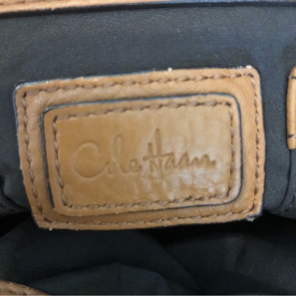 Cole Haan large belted turn lock satchel brown pebbled leather tote handbag - Picture 4 of 12